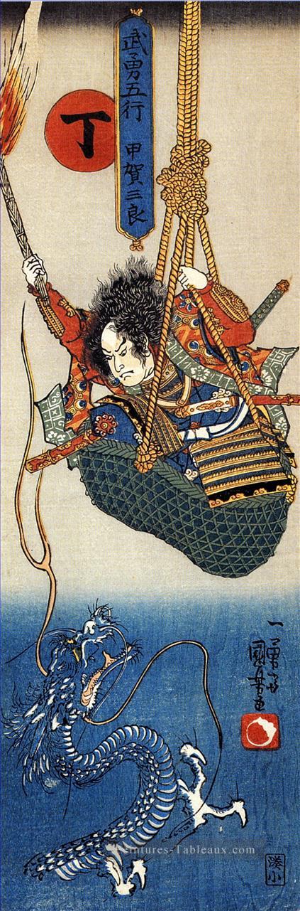 Koga Saburo suspendeding un panier regarder un dragon Utagawa Kuniyoshi ukiyo e Peintures à l'huile